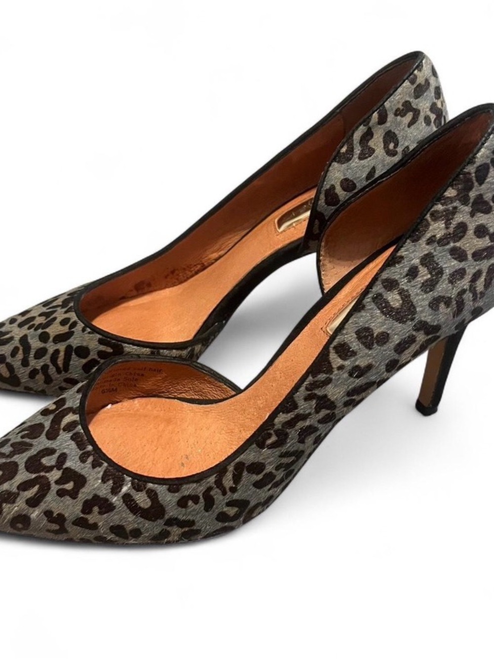 Halogen Leopard Print Pointed-Toe Pumps in Gray and Black